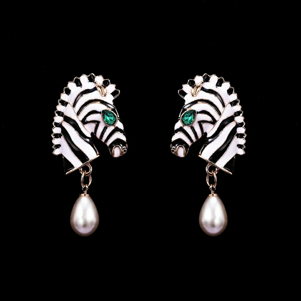 "Striped"  Zebra Black and White Dangle Earrings